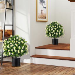 2 Pack Artificial Boxwood Topiary Ball Tree - Green & White - thumbnail 2