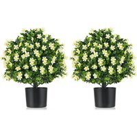 2 Pack Artificial Boxwood Topiary Ball Tree - Green & White - thumbnail 1