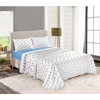Rosebud Flannelette Sheet Set - Blue / Single