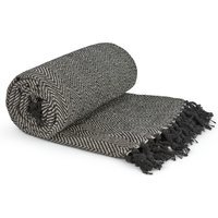 Herringbone Blanket Throw - Black / 228cm / 254cm