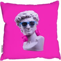 Plaster Statue Of David'S Head In Blue Sunglasses Outdoor Cushion - Pink / 60cm - image 1