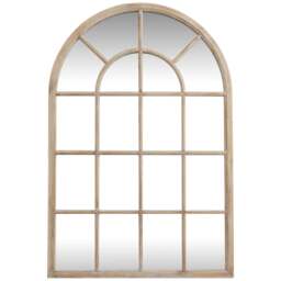 Large Natural Arched Wooden Windowpane Wall Mirror - Beige - thumbnail 2