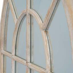 Large Natural Arched Wooden Windowpane Wall Mirror - Beige - thumbnail 3