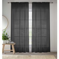Pair of Slot Top Sheer Plain Woven Voile Curtain Panels - Black / 137cm - image 1