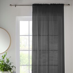 Pair of Slot Top Sheer Plain Woven Voile Curtain Panels - Black / 137cm - thumbnail 3