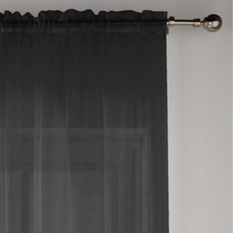 Pair of Slot Top Sheer Plain Woven Voile Curtain Panels - Black / 137cm - thumbnail 5
