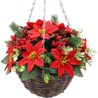 Best Artificial 28cm Christmas Red Poinsettia Hanging Basket Flower - Red