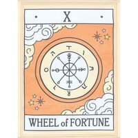 Wheel of Fortune Tarot Wall Hanging - Celestial Fabric Decor for Good Luck - Orange