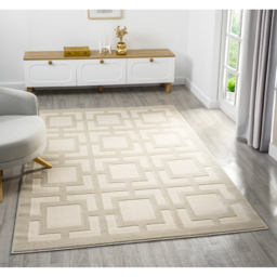 Vellure Modern Indoor Living Room Area Rug Embossed Metallic Sheen Maze Design - Cream / 170cm - thumbnail 3