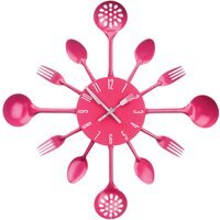 Romero 33cm Dia Hot Pink Cutlery Metal Wall Clock - Pink
