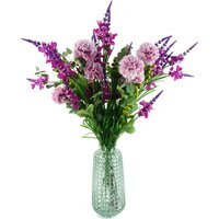 Artificial Pink Carnation and Larkspur Glass Vase - Pink Carnation Larkspur Glass Vase