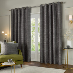 Set of 2 Jupiter Chenille Jacquard Eyelet Curtains - Graphite / 117cm / 137cm - thumbnail 2
