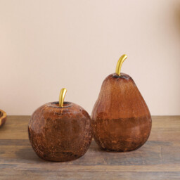 Pack of 2 Crackle Glass Apple and Pear Ornaments - Amber - thumbnail 2