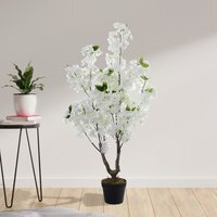 Artificial Cherry Flowering Tree in Pot for Decor - White - image 1