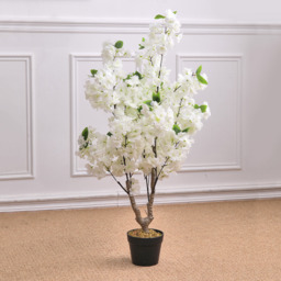 Artificial Cherry Flowering Tree in Pot for Decor - White - thumbnail 2