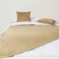 Homescapes Diamond Quilted Velvet Bed Throw - Beige - image 1