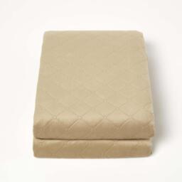 Homescapes Diamond Quilted Velvet Bed Throw - Beige - thumbnail 2