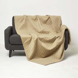 Homescapes Diamond Quilted Velvet Bed Throw - Beige - thumbnail 3