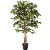 Homescapes Green Ficus Tree Artificial Plant with Twisted Real Wood Stem, 4 Ft - Green - image 1