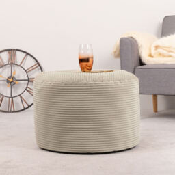 Giant Cord Armchair Bean Bag with Round Footstool - Natural - thumbnail 5