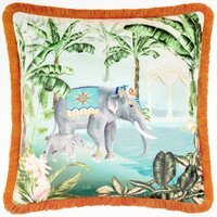 Odisha Scene Printed Velvet Cushion - Multicolour / Polyester