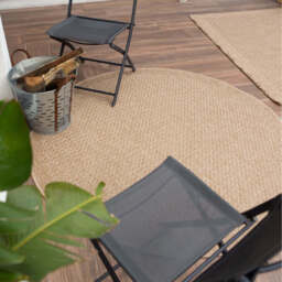 Nature Collection Checkered Circle Outdoor Rug - Beige - thumbnail 5