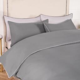 Piped Edge Duvet Cover Set - Grey / Double - thumbnail 2