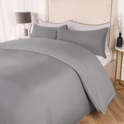 Piped Edge Duvet Cover Set - Grey / Double - thumbnail 4
