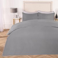 Piped Edge Duvet Cover Set - Grey / Double - thumbnail 1