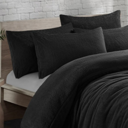 Teddy Bear Fleece Duvet Cover Set - Black / King - thumbnail 3