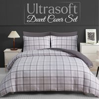 Pamposh Premium Microfiber Easy Care Duvet Cover Set - Grey & White / 220cm / Superking / 1300g / Duvet Cover Set (1 x Duvet Cover + 2 x Pillowcase) /
