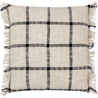 Beni Check Fringed Polyester Filled Cushion - Natural/Black - image 1