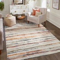 Aress Washable Modern Living Room Area Rug -Low Pile Line Design Muti Rug - Multi Coloured / 170cm - image 1