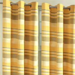 Homescapes Cotton Morocco Striped Curtain Pair - Yellow / 137cm - thumbnail 4