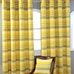 Homescapes Cotton Morocco Striped Curtain Pair - Yellow / 137cm - thumbnail 3