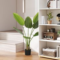 HOMCOM 109cm Artificial Bird of Paradise Plant with Flocking in Pot, Green - Green / 15cm