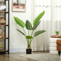 HOMCOM 109cm Artificial Bird of Paradise Plant with Flocking in Pot, Green - Green / 15cm - thumbnail 4