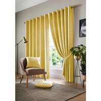 Wold Eyelet Ring Top Curtains - Ochre/White / 183cm / 117cm