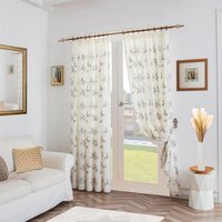 Leaf Embroidered Tulle Voile Curtains Pencil Pleat - Silver / 229cm / 147cm