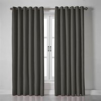Linen Look Eyelet Ring Top Blackout Curtains - Charcoal / 229cm - thumbnail 1