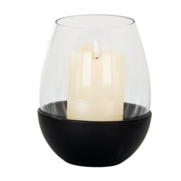 Neris Large Glass Candle Holder with Metal Frame for Home - Black - thumbnail 2