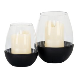 Neris Large Glass Candle Holder with Metal Frame for Home - Black - thumbnail 3