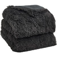 Sienna Fluffy Shaggy Blanket Throw Over Sofa Bed Fleece - Grey - thumbnail 1