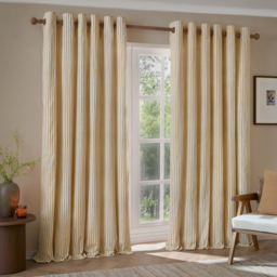 Hebden Striped Cotton Eyelet Curtain Pair - Honey / 168cm / 137cm - thumbnail 2