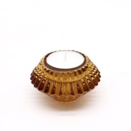 Antique Amber Flower Flip Candle Tealight Holder Elegant Dinner Decor - Brown - thumbnail 4