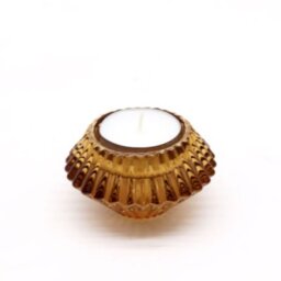 Antique Amber Flower Flip Candle Tealight Holder Elegant Dinner Decor - Brown - thumbnail 2