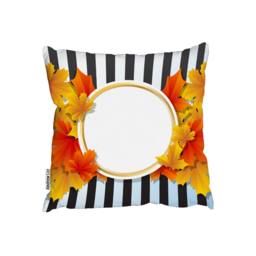 Orange Red Autumn Leaves On Black Stripes Outdoor Cushion - Orange / 60cm - thumbnail 2