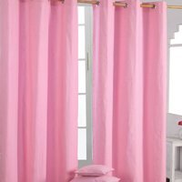 Homescapes Cotton Plain Ready Made Eyelet Curtain Pair - Pink / 117cm / 137cm