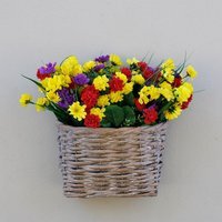 Artificial Wildflower Wall Floral Arrangement in Wicker Basket 32cm - Grey