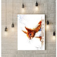 Curious Red squirrel Canvas Wall Art - Brown / 12 x 8 in / Curious Red Squirrel